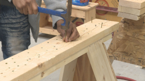 Carpenter working with hammer and nails