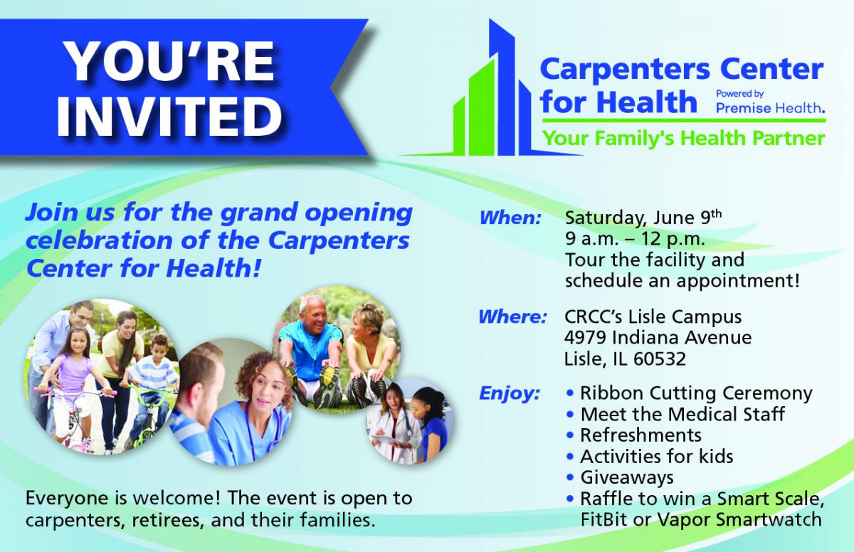 Carpenters Center for Health June 9 Grand Opening invitation