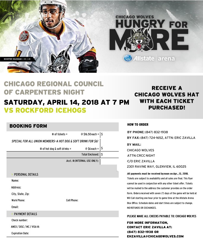 Poster about CRCC Chicago Wolves game night