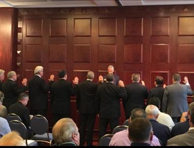 Gary Perinar being sworn in as executive secretary-treasurer