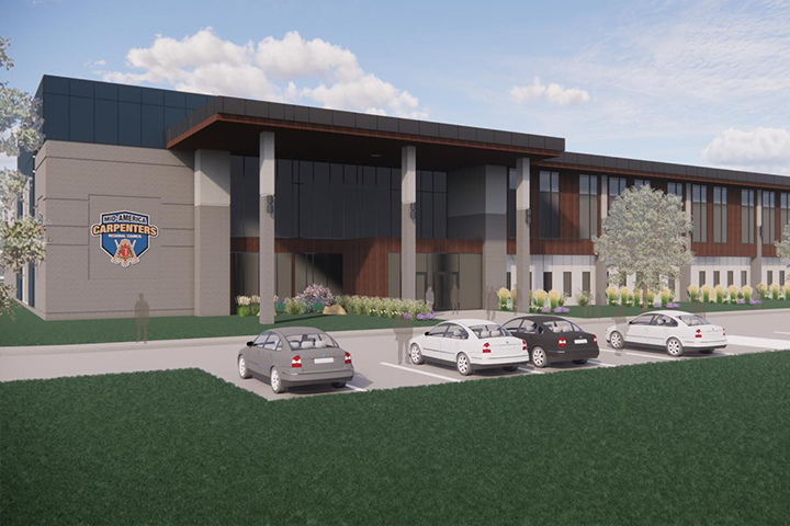 Rendering of the new carpenter and millwright training center to be built in East Moline, IL.